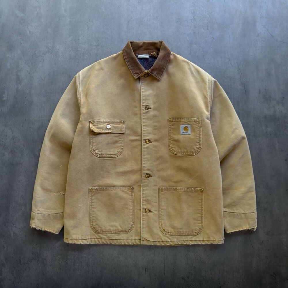 Vintage Carhartt 6BLC Chore Coat USA Duck Canvas Blanket Lined Large 90s